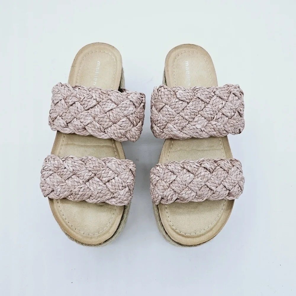 Madden Girl Blush Braided Raffia Pretty Espadrille Open Toe Platform Sandals